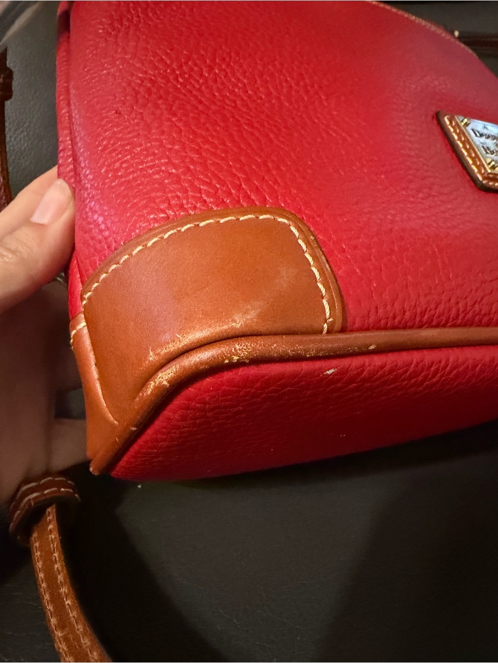 Dooney & Bourke Red Pebbled Leather Crossbody with Tan Trim NWT - Picture 3 of 14